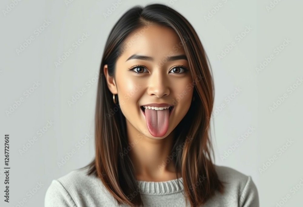 Female portrait with tongue outside Female portrait with tongue outside