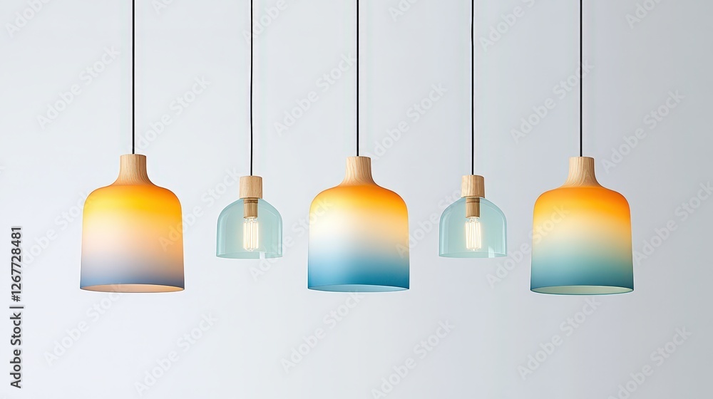 Stylish Colorful Hanging Lamps in Gradient Shades of Orange and Blue Stylish Colorful Hanging Lamps in Gradient Shades of Orange and Blue