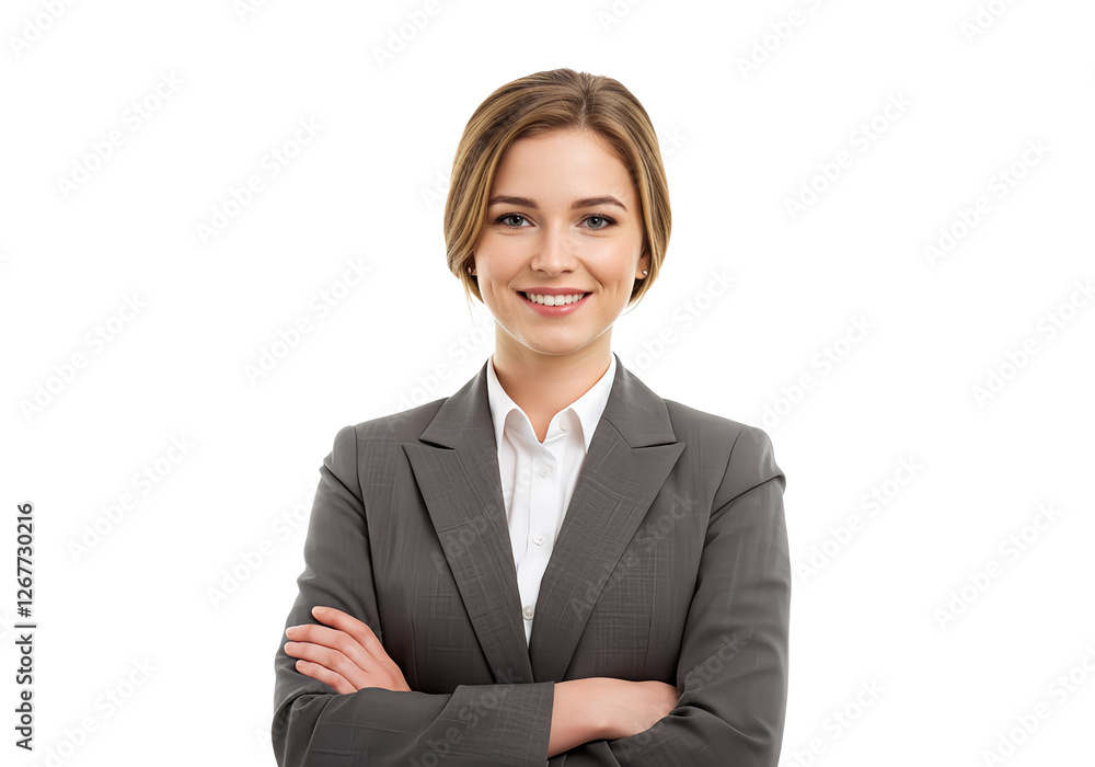 Portrait of young happy woman looks in camera, isolated Portrait of young happy woman looks in camera, isolated