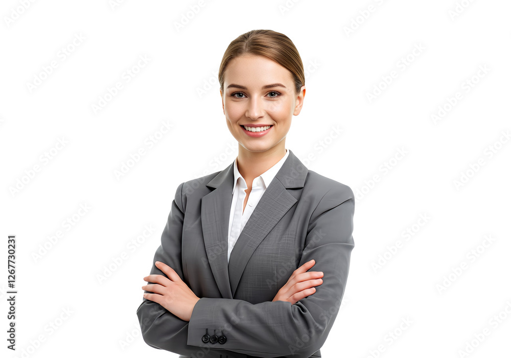Portrait of young happy woman looks in camera, isolated Portrait of young happy woman looks in camera, isolated