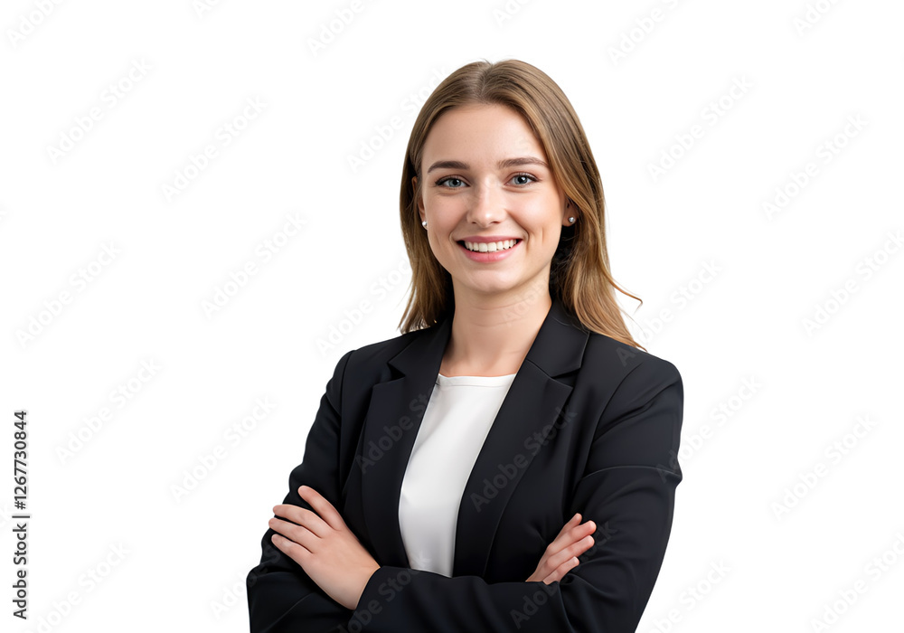 Portrait of young happy woman looks in camera, isolated Portrait of young happy woman looks in camera, isolated