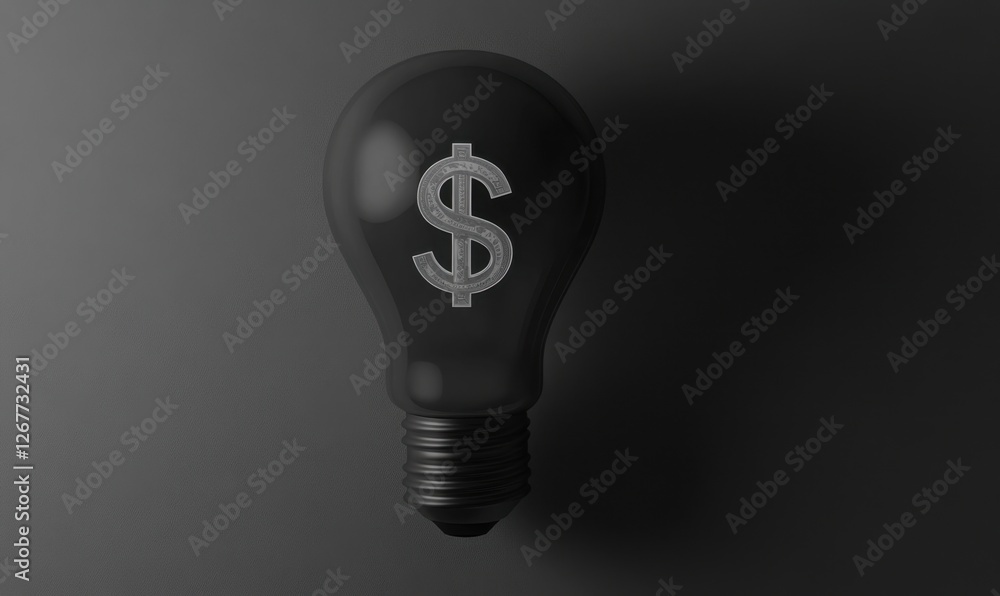 Black light bulb with a dollar sign symbolizing financial ideas against a dark background Black light bulb with a dollar sign symbolizing financial ideas against a dark background