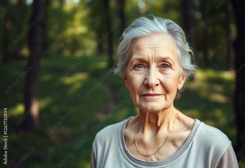 Portait of a 70-year-old woman in a forest Portait of a 70-year-old woman in a forest
