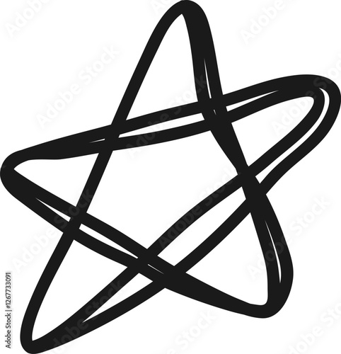 Simple, hand drawn five pointed star with a double outline, conveying concepts of quality, excellence, achievement, and positive feedback, suitable for various design and educational purposes