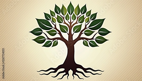 Elegant peepal tree motif symbolizing life and prosperity with stylized roots and branches forming symmetrical patterns