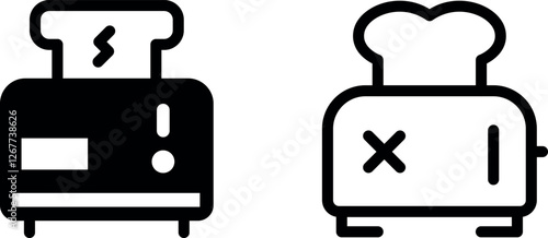 Faulty Toaster Icon Design Vector Symbol Set – Broken Appliance and Error Graphics