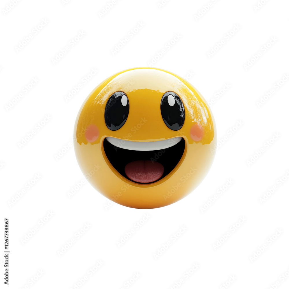 Fototapeta premium 3D Render of a Happy Smiley Face Emoji with Blush