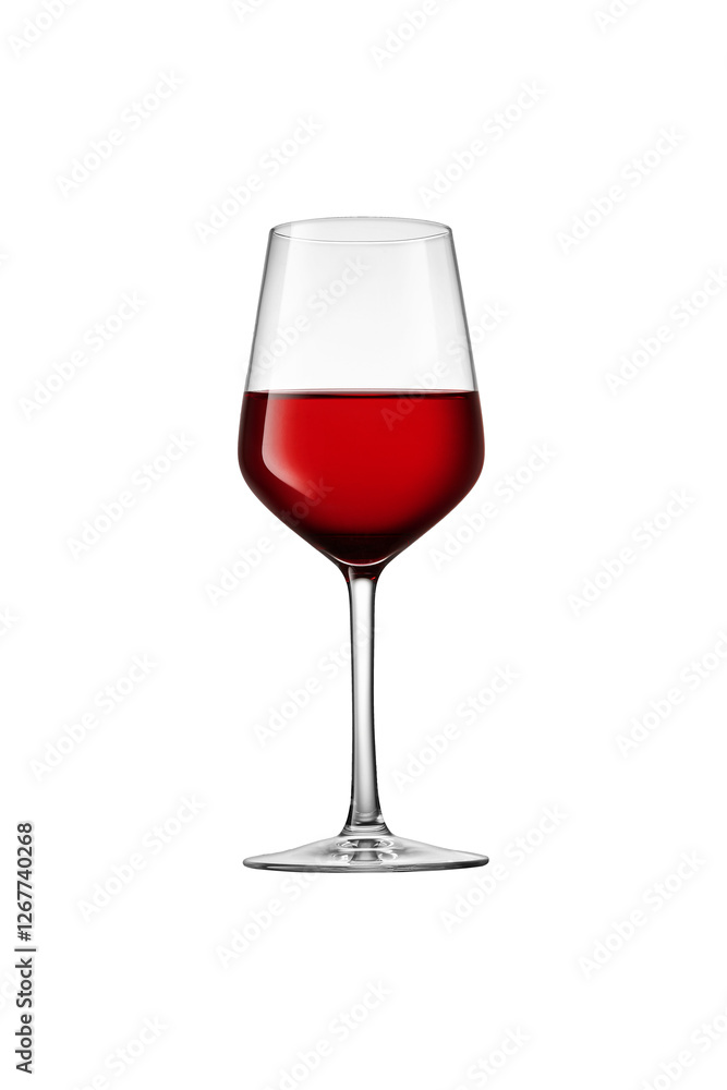 Red wine glass on white background
