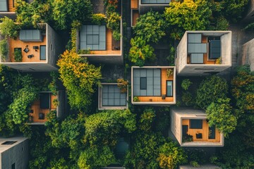 Modern green architecture blends buildings with nature in sustainable urban design