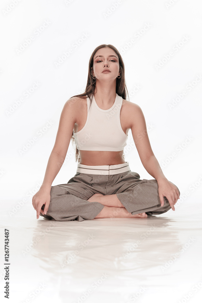 Young girl posing on a white background Young girl posing on a white background