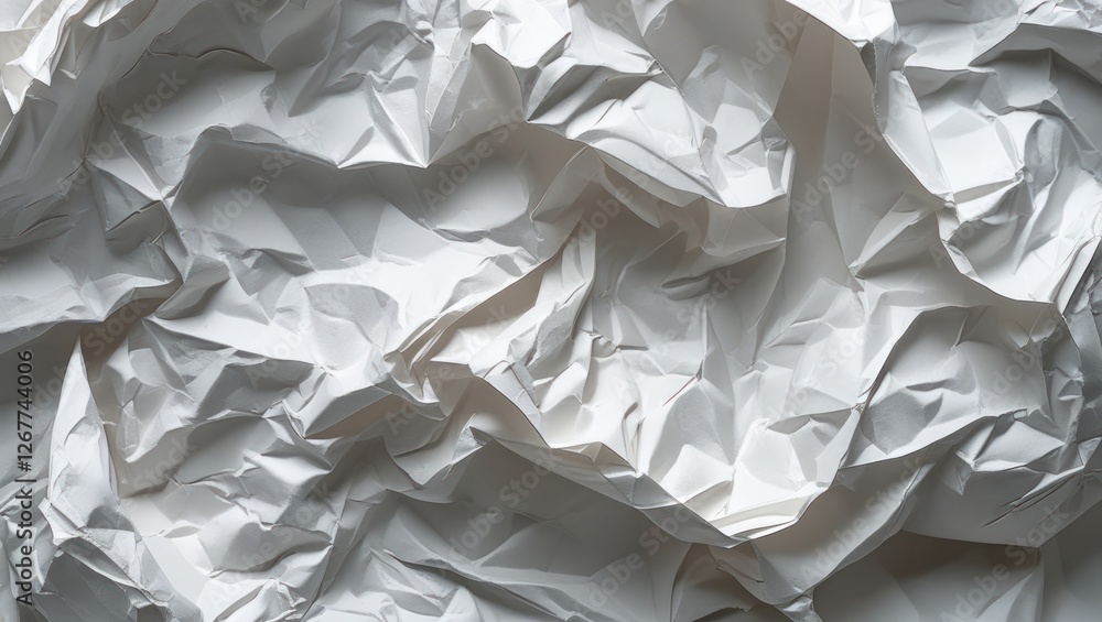 Obraz premium Crumpled white paper texture background with intricate folds and shadows suitable for art and design projects Copy Space