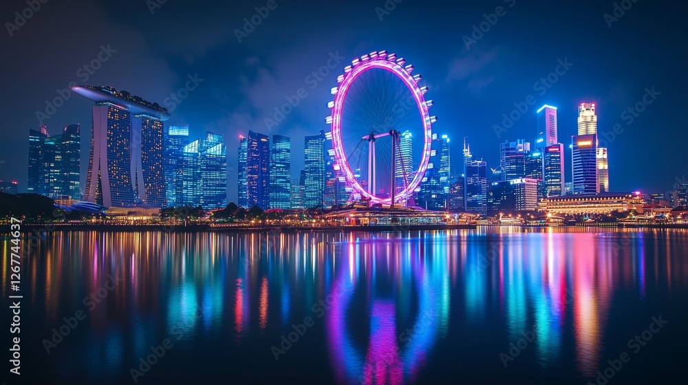 Naklejka premium The dazzling night view of Singapore