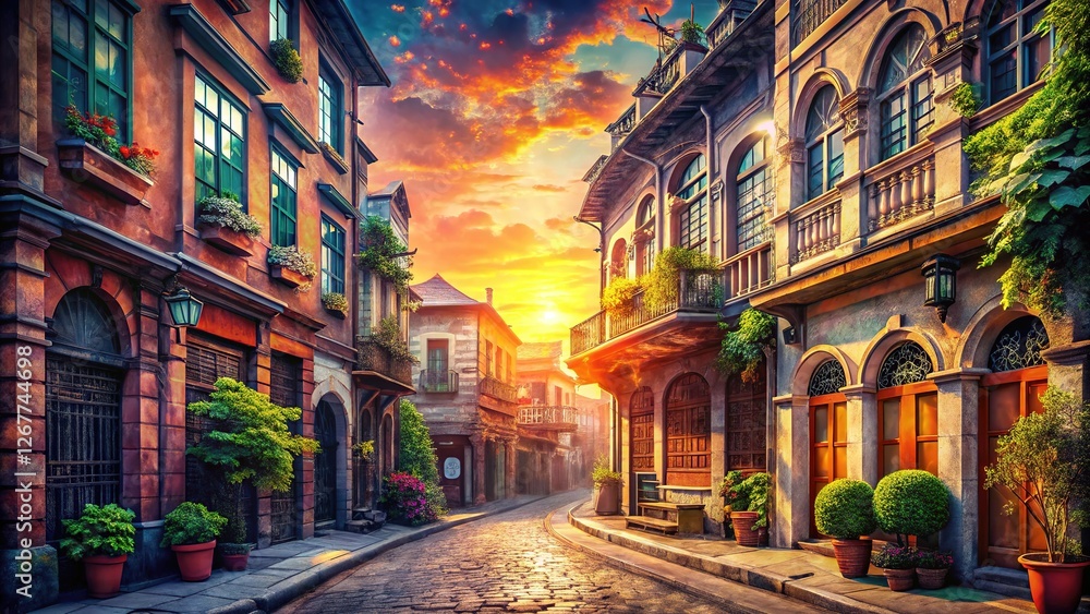 Fototapeta premium Ghostly alleys, past. Vintage urban exploration.