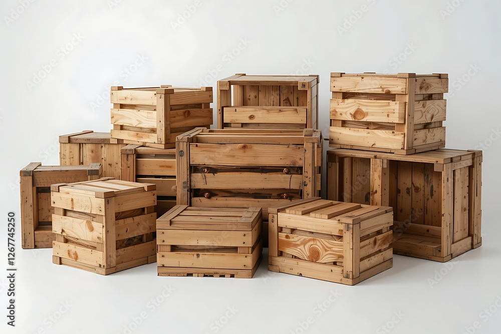 wooden crate boxes are arranged On a white background wooden crate boxes are arranged On a white background