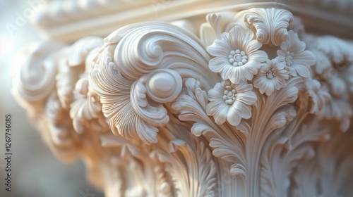 The blooming flowers on the stone pillar