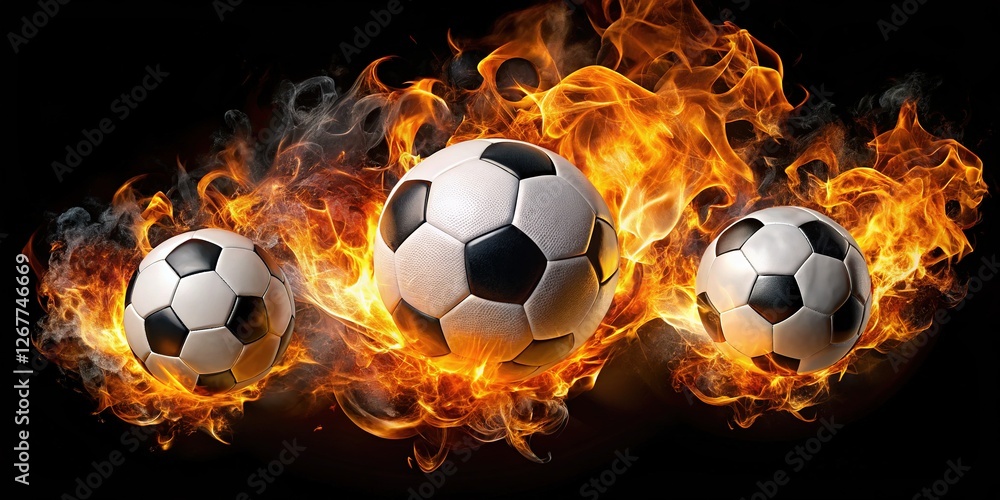 Fototapeta premium Burning soccer balls ignite, isolated and intense.