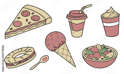 Food flat Illustration Icons set, Food Vector Art Illustration Clipart. set of food Illustration bundle