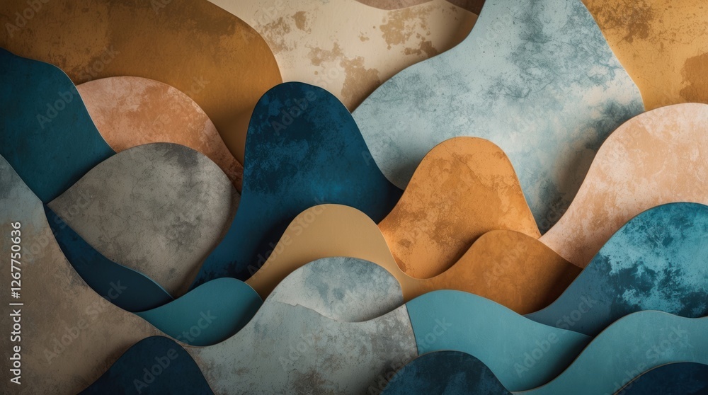 Colorful abstract waves texture with layered shapes in earthy tones and pastel colors suitable for backgrounds and design applications Colorful abstract waves texture with layered shapes in earthy tones and pastel colors suitable for backgrounds and design applications