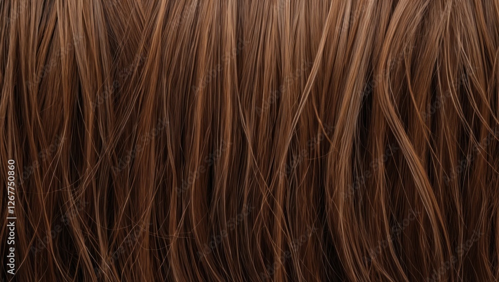 Naklejka premium Brown wavy hair texture background with natural highlights and long strands for use in design projects Copy Space