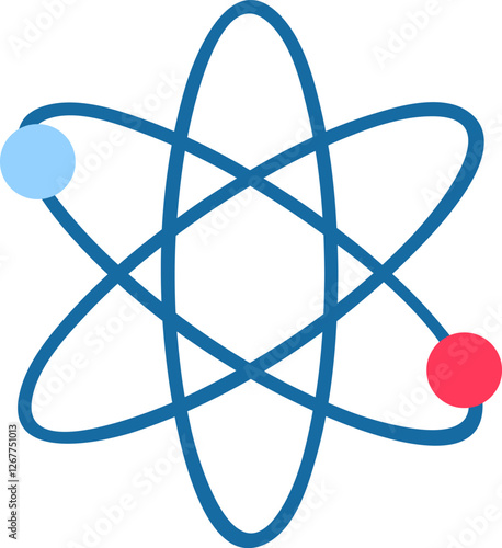 Stylized atom representation showing electrons orbiting nucleus, providing visual depiction of atomic structure and quantum mechanics concepts