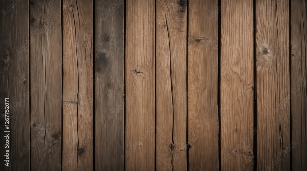 Naklejka premium Textured wooden planks background in varying shades of brown with natural wood grain patterns ideal for design projects Copy Space