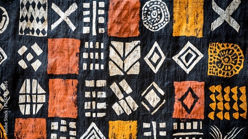 Vibrant African Adinkra Textile: Geometric Patterns and Cultural Heritage