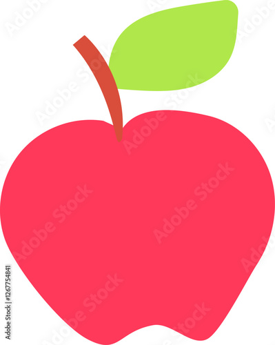Minimalist vector illustration showcasing a ripe red apple adorned with a vibrant green leaf, representing healthy eating, freshness, and natural food choices for a balanced lifestyle