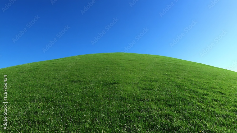 Fototapeta premium Lush Green Hill Against a Vibrant Blue Sky