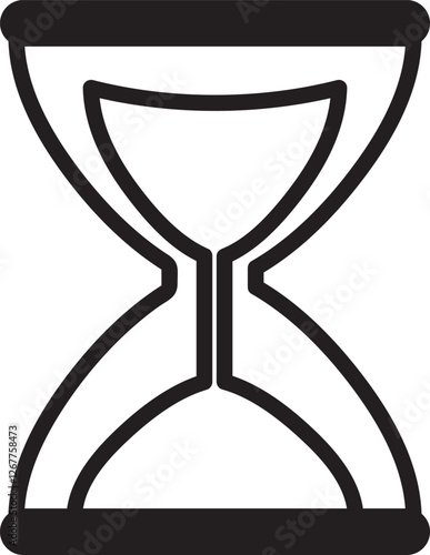 Minimalist vector illustration featuring an hourglass with sand flowing, representing the passage of time, countdowns, deadlines, and the continuum of history