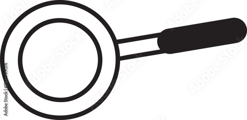 Simple black and white vector illustration of a frying pan with a black handle, isolated on a white background, ideal for cooking and kitchen concepts