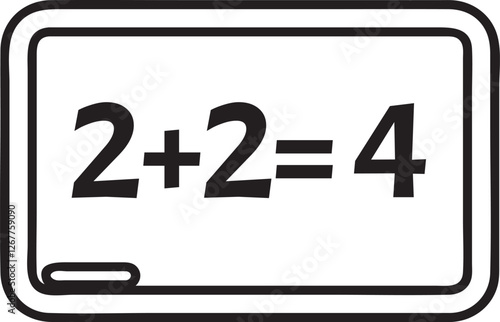 Simple math equation written with chalk on a blackboard showing two plus two equals four, representing basic arithmetic and elementary education