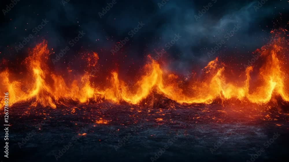 Intense Blaze with Bright Flames and Smoky Background Creating a Dramatic Fiery Scene of Heat and Light