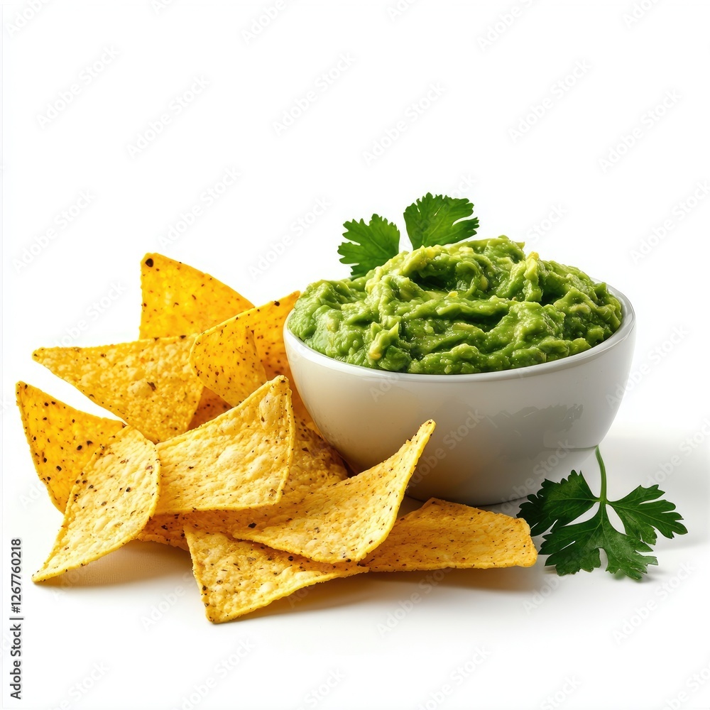 Fresh Guacamole Dip with Tortilla Chips and Cilantro Garnish Fresh Guacamole Dip with Tortilla Chips and Cilantro Garnish