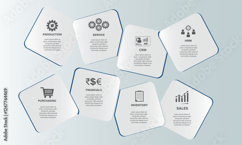 Infographic diagram with 8 options. chart that can be used for business analytics, data visualization and presentation. Vector illustration.