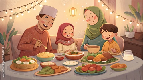 eating with father and mother and their children on Eid al-Fitr