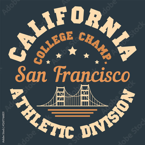San Francisco with Golden Gate Bridge illustration. Vector graphic for t-shirt print and other uses