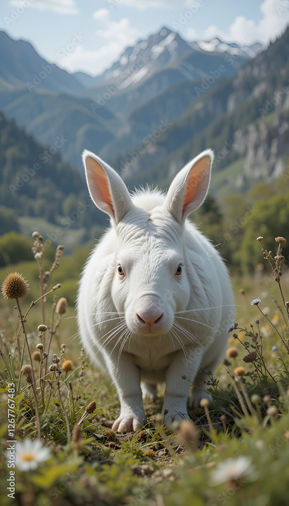 Fototapeta premium white rabit on a meadow