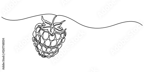 Raspberry one line drawing. Continuous outline of Raspberry fruit. Vector illustration healthy food concept, Single continuous line drawing whole healthy organic raspberry for orchard logo identity. 