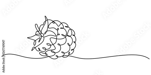 Raspberry one line drawing. Continuous outline of Raspberry fruit. Vector illustration healthy food concept, Single continuous line drawing whole healthy organic raspberry for orchard logo identity. 