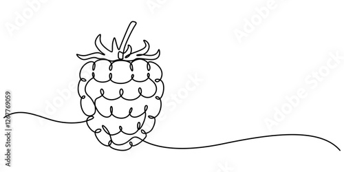 Raspberry one line drawing. Continuous outline of Raspberry fruit. Vector illustration healthy food concept, Single continuous line drawing whole healthy organic raspberry for orchard logo identity. 