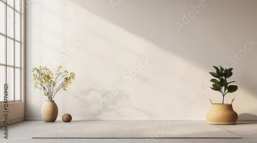 Fototapeta Serene minimalist yoga studio with soft earthy tones, natural materials, and a tranquil atmosphere