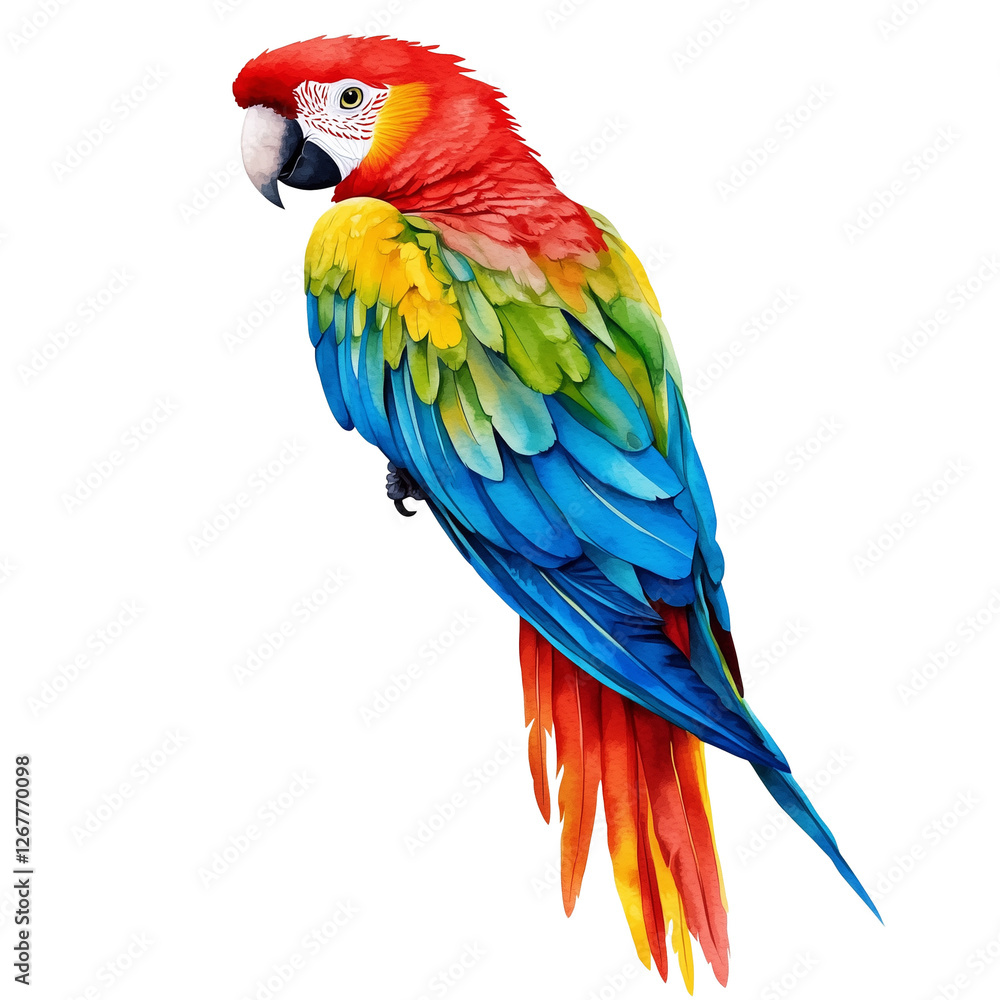 Fototapeta premium Tropical Exotic Bird – Bright Red, Blue, and Yellow Macaw Illustration 