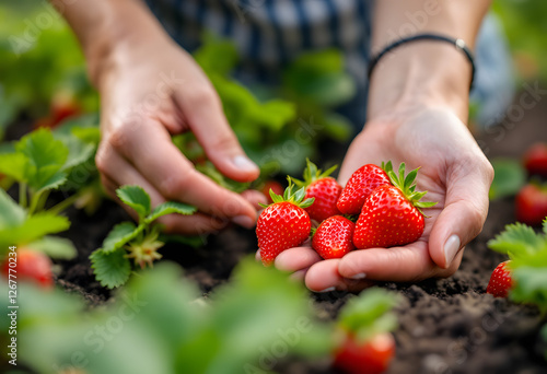 Fresh Strawberries Harvest from Garden - Organic Berry Picking