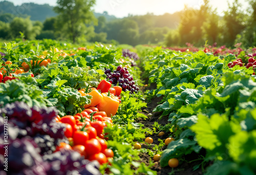 Organic Tomato Field at Golden Sunset - Agricultural Landscape