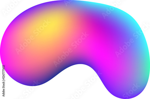 Colorful gradient smoothly transitioning through shades of pink, purple, yellow, and blue, creating a fluid abstract shape on a clean white background for vibrant design projects