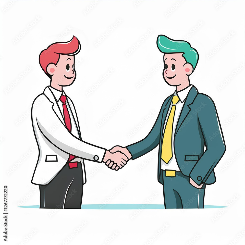 Fototapeta premium Two professional men shake hands symbolizing a new business partnership and collaboration.