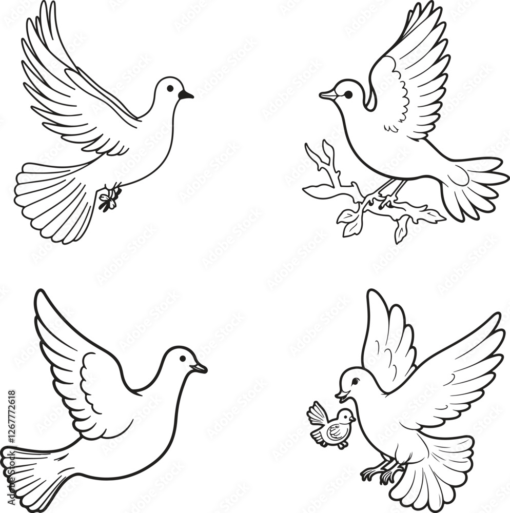 Fototapeta premium set of dove silhouette line art vector