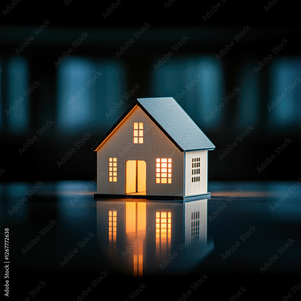 Close-up photography of illuminated miniature house in warm indoor setting Close-up photography of illuminated miniature house in warm indoor setting