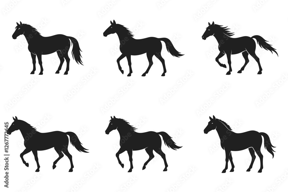 Silhouette running horse vector art illustration, mammal, animals Silhouette running horse vector art illustration, mammal, animals