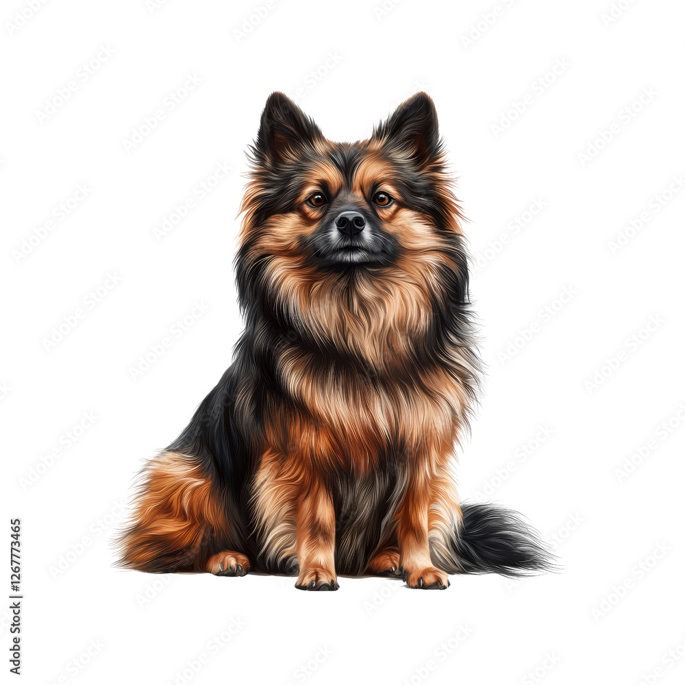 Adorable Pomeranian Spitz Dog Sitting, Artistic Digital Painting Adorable Pomeranian Spitz Dog Sitting, Artistic Digital Painting